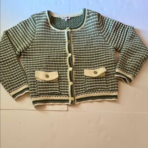 Nanette Lepore Textured Green and Cream Sweater